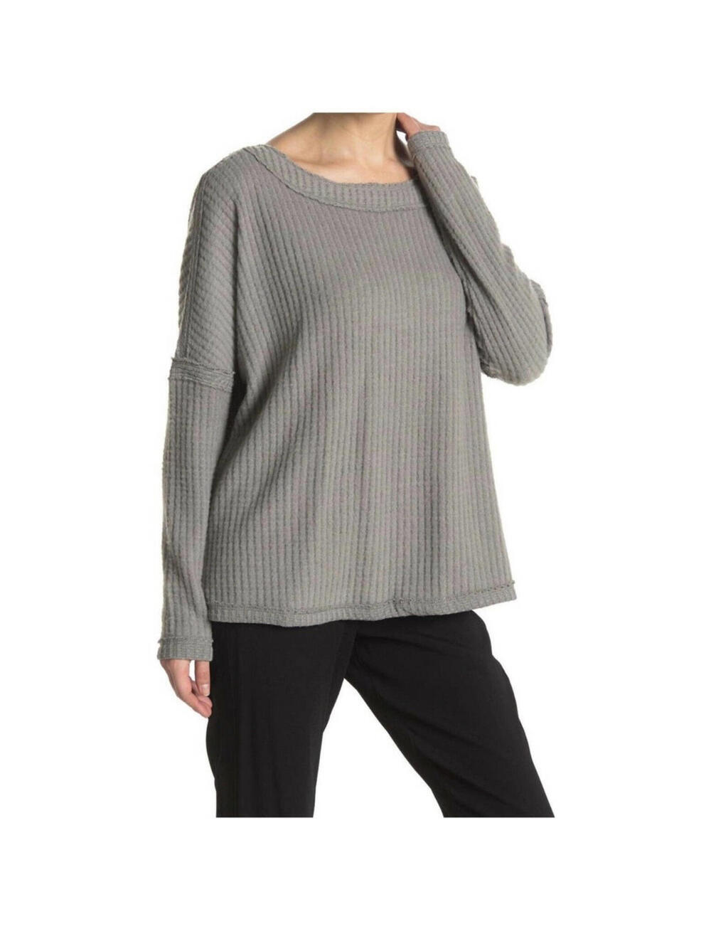 H by Bordeaux Waffle knit long sleeve gray medium
